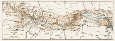 Danube River course map from Passau to Vienna, 1903