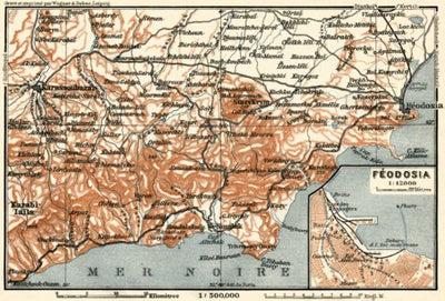 Theodosia (Ѳеодосія) town plan, with South-eastern Crimea map, 1914