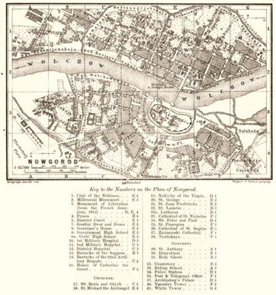 Novgorod (Новгородъ, Velikiy Novgorod) city map, 1914