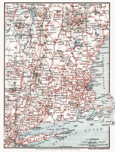 Railway Map of the New England States, 1909
