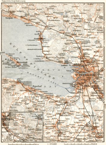 Saint Petersburg environs map (Окрестности Санктъ-Петербурга), 1914