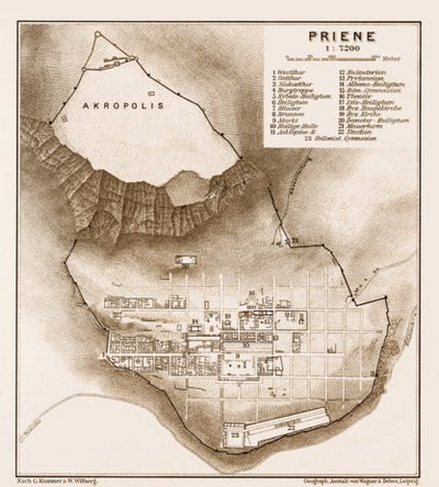 Priene (Prien), ancient site plan, 1914
