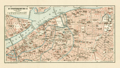 Saint Petersburg (Санктъ-Петербургъ, Sankt-Peterburg) city centre map (in English), 1914