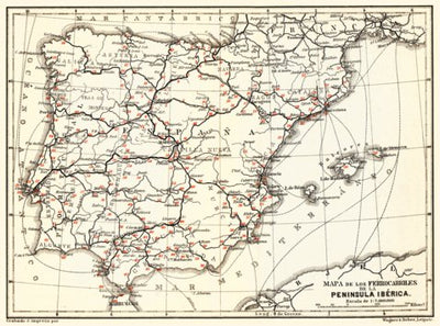 Spain of the railway map of Iberian Peninsula, 1899