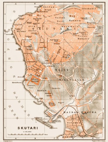 Skutari (Üsküdar, now part of Istanbul) city map, 1914