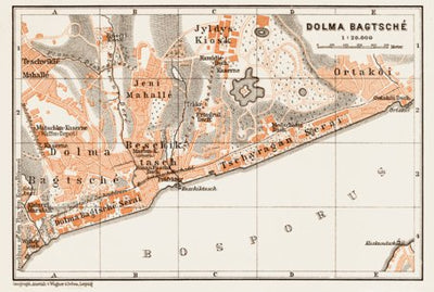 Constantionople (قسطنطينيه, İstanbul, Istanbul): Dolma Bagtsche (Dolmabahçe) District Map, 1914