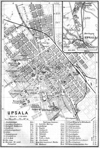 Uppsala (Upsala) city map, 1910