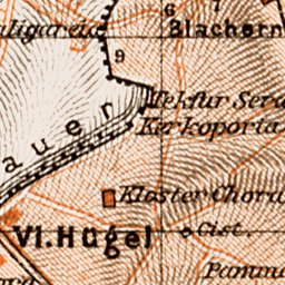 Byzantium (Byzanz, Constantinople) ancient site map, 1914