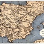 Spain on map of the Iberian Peninsula (Spain and Portugal map with legend in Russian), 1900