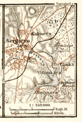 Sergiev Posad (Сергiевъ Посадъ, now Sergievo) environs map, 1914 (second version)