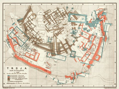 Troy (Troja, Ilion, Τροία, Ἴλιον), ancient site map after Wilhelm Dörpfeld, 1914