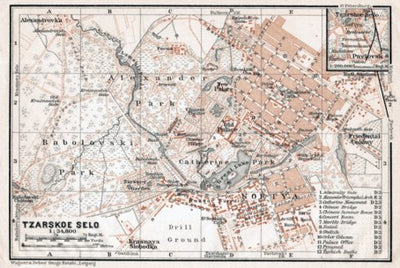 Tsarskoe Selo (Царское Село, nowadays Pushkin) town plan (in English), 1914
