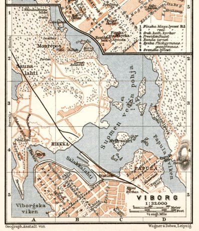 Vyborg (Выборгъ, Viipuri, Wiborg) city map, 1914
