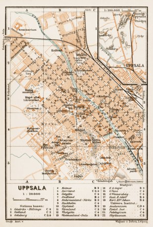 Uppsala (Upsala) city map, 1929