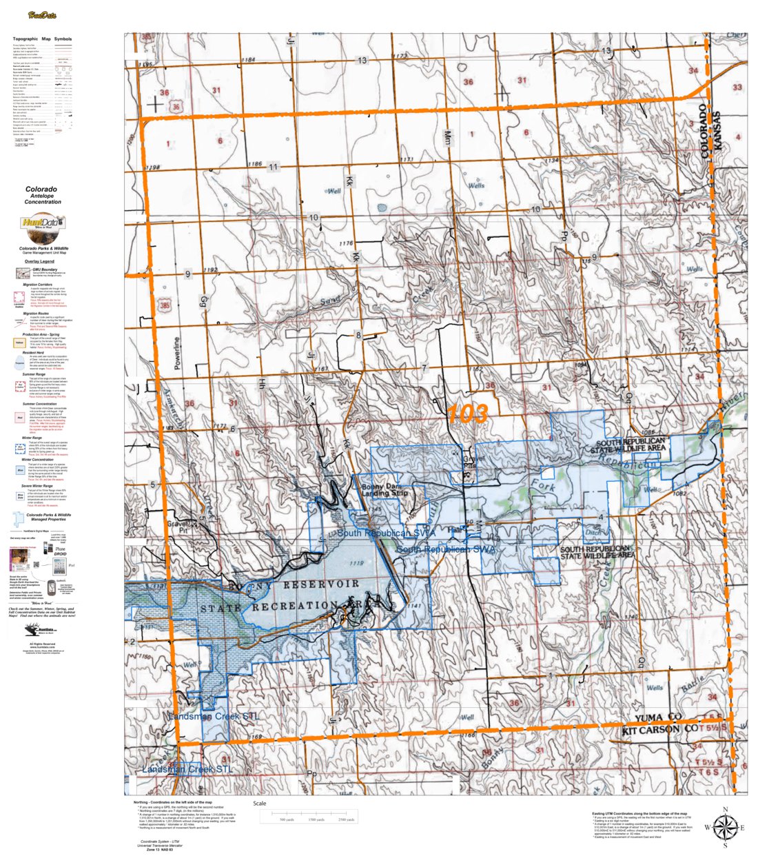 HuntData Colorado Unit 103 Antelope Concentration Map by HuntData LLC ...