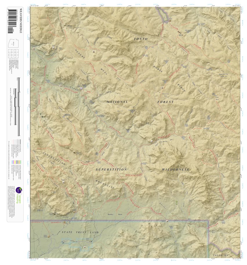 Weavers Needle, Arizona 7.5 Minute Topographic Map - Color Hillshade by ...