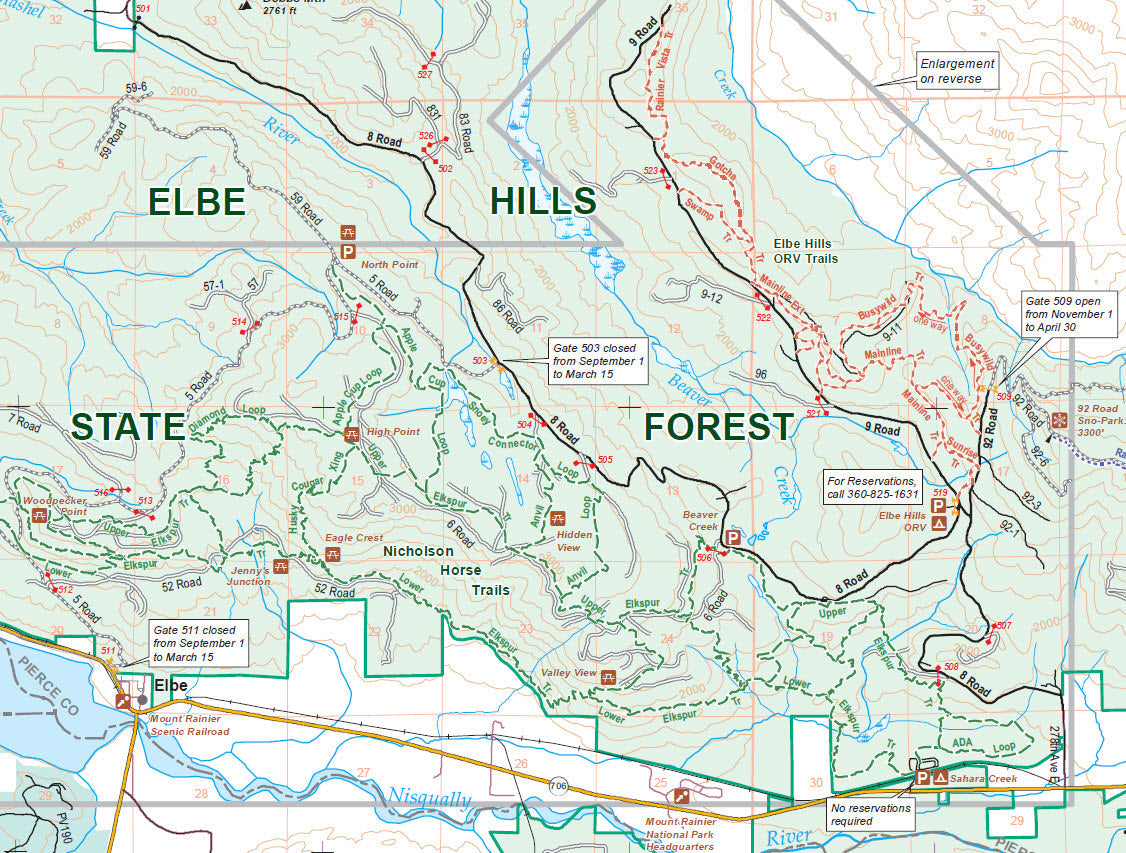 Elbe Hills and Tahoma State Forests Map by Washington State Department