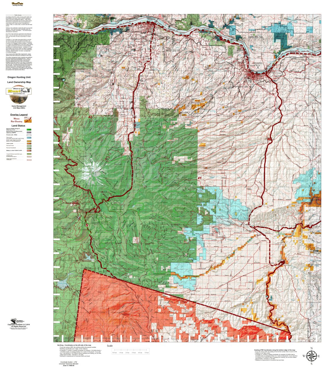 Oregon Hunting Unit 41 White River Land Ownership Map By Huntdata Llc Avenza Maps 0510