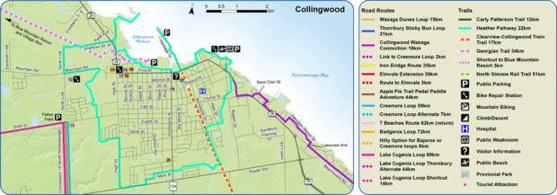 South Georgian Bay Cycling Routes - Collingwood Map by Avenza Systems ...