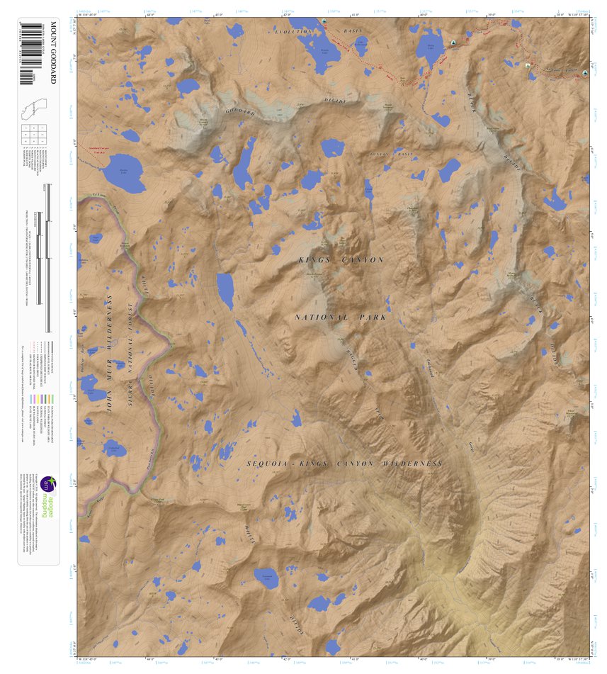 Mount Goddard, California 7.5 Minute Topographic Map - Color Hillshade ...