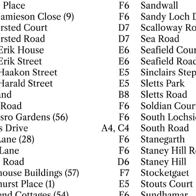 Shetland Town Index and Legend