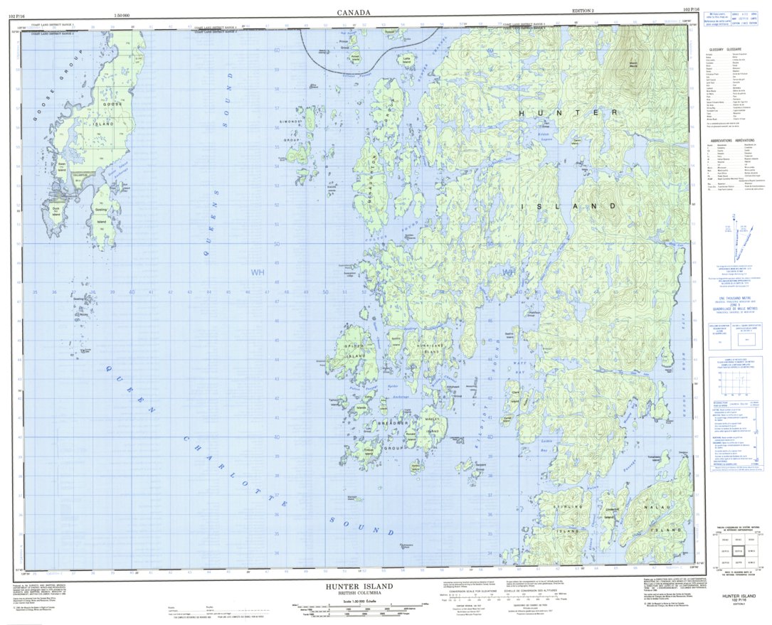 Hunter Island, BC (102P16 CanMatrix) Map by Natural Resources Canada ...