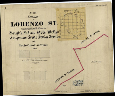 SAN LORENZO Mappa originale d'impianto del Catasto austro-ungarico. Scala 1:2880