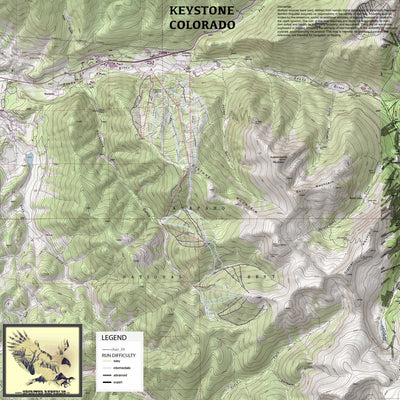 2020 Keystone Ski Area Trails on Topographic Map
