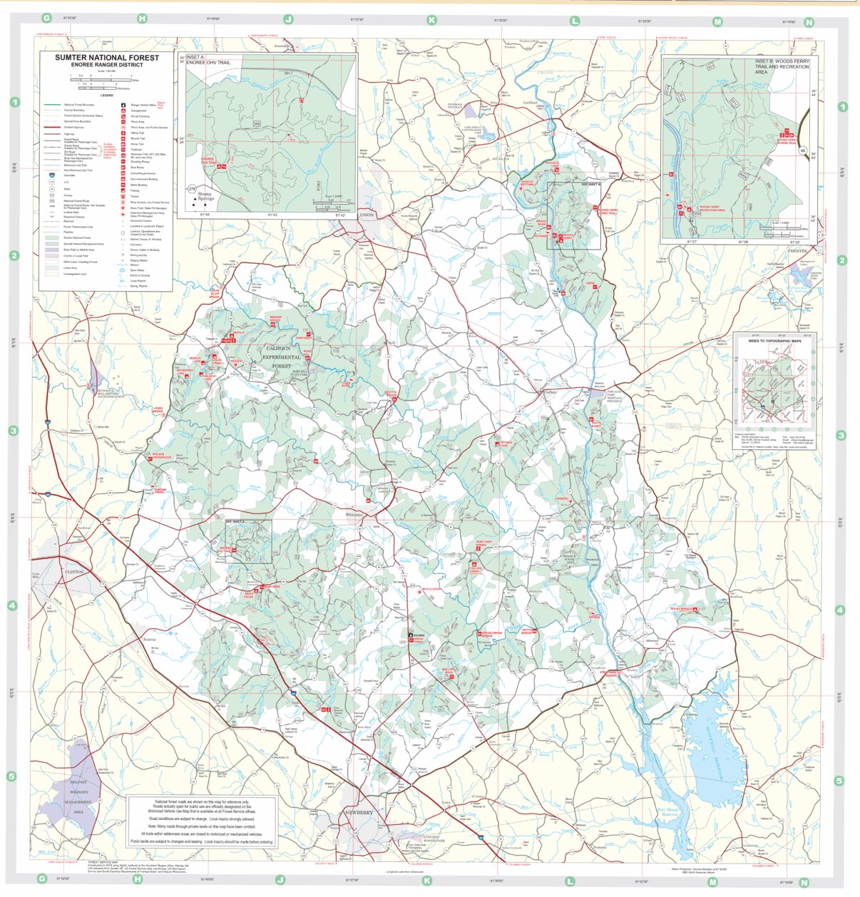 Enoree Ranger District, Sumter National Forest Visitor Map by US Forest 