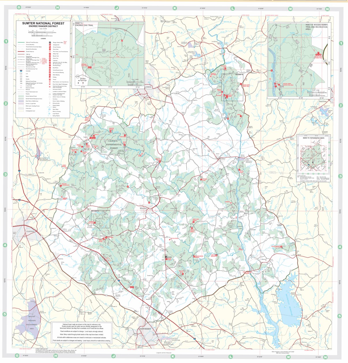 Enoree Ranger District, Sumter National Forest Visitor Map by US Forest