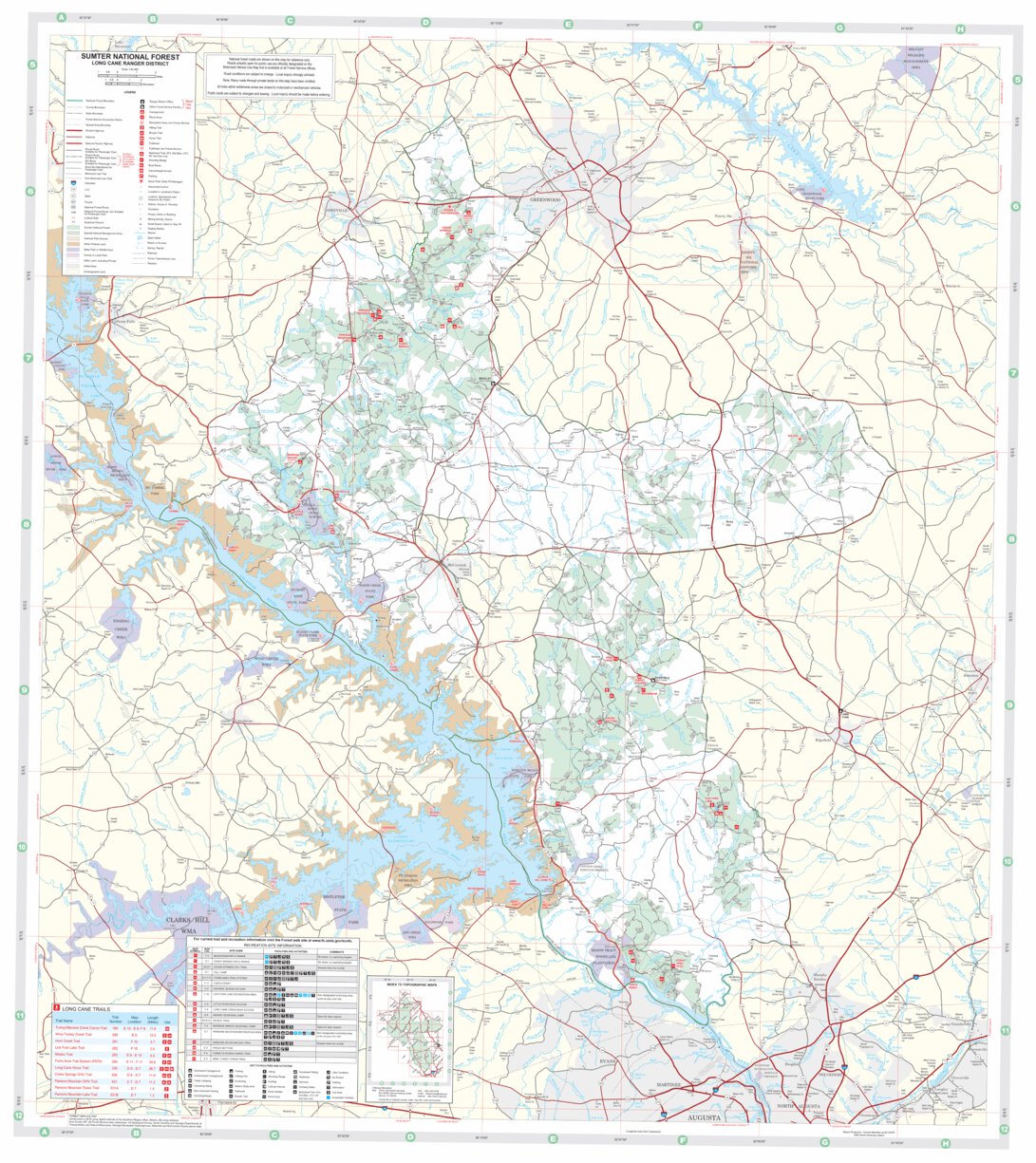 Long Cane Ranger District, Sumter National Forest Visitor Map by US 