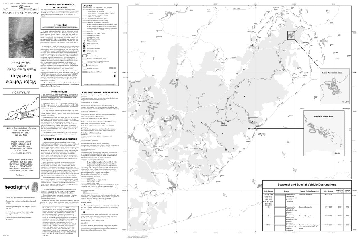 Motor Vehicle Use Map, MVUM, Pisgah District, Pisgah National Forest by