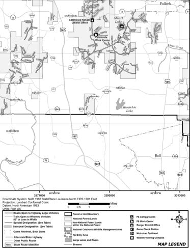Motor Vehicle Use Map, MVUM, Catahoula District, Kisatchie National Forest 0
