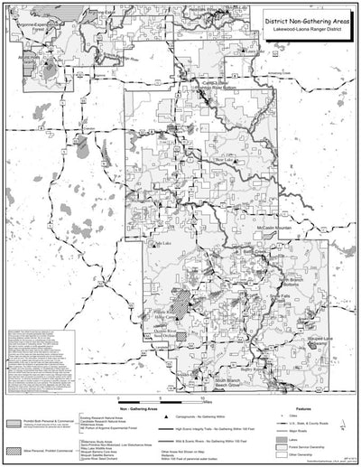 Chequamegon-Nicolet NF: Lakewood/Laona Ranger District Non Gathering Area Map