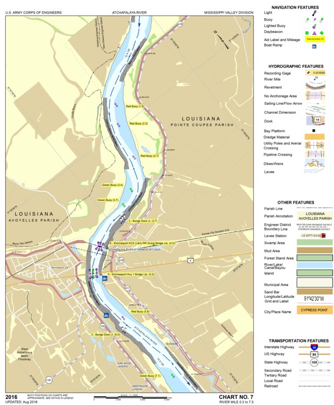 Atchafalaya River Chart 7 Simmesport, LA Map by US Army Corps of