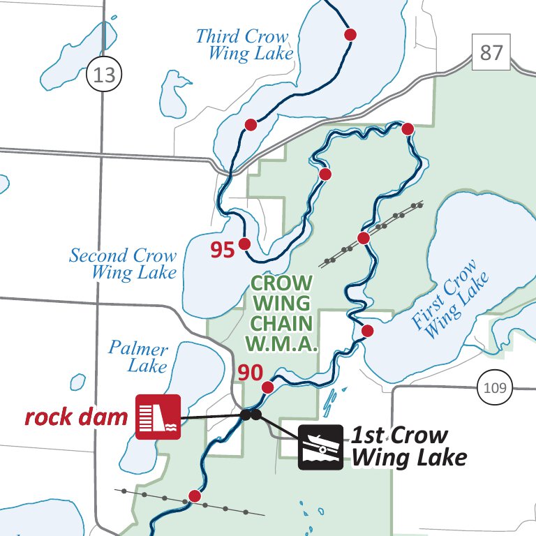Crow Wing River State Water Trail Map 1 from Eleventh Crow Wing Lake to