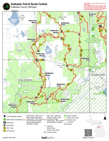 Kalkaska Trail And Route Central Map by MI DNR Avenza Maps