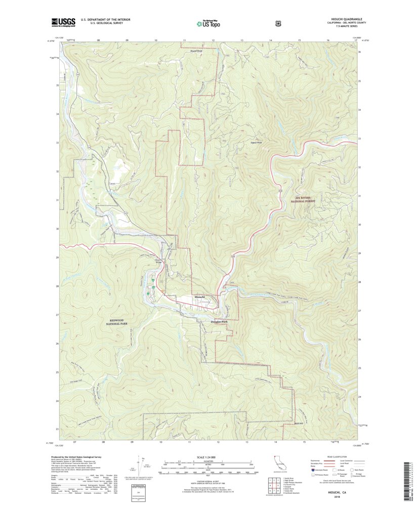 Hiouchi, CA (2018, 24000Scale) Map by United States Geological Survey