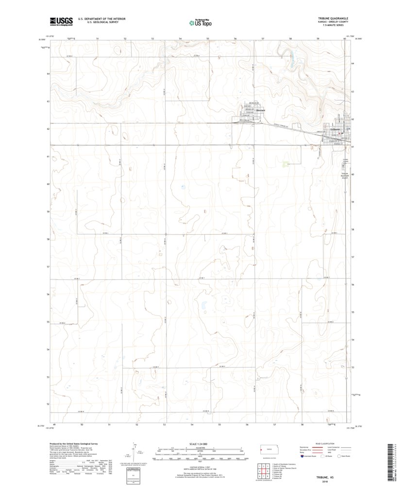 Tribune, KS (2018, 24000Scale) Map by United States Geological Survey