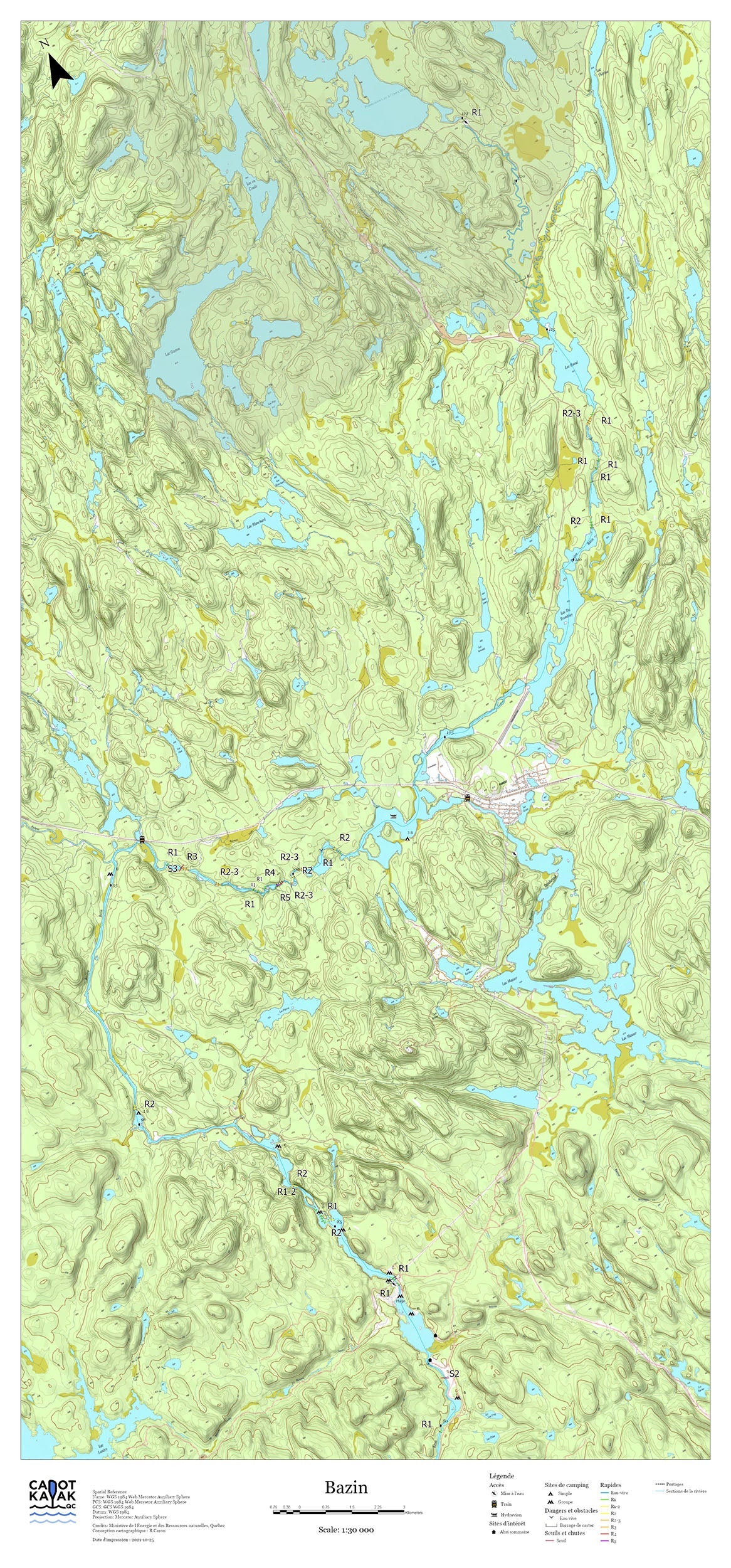 Rivière Bazin Map by Canot Kayak Quebec Avenza Maps
