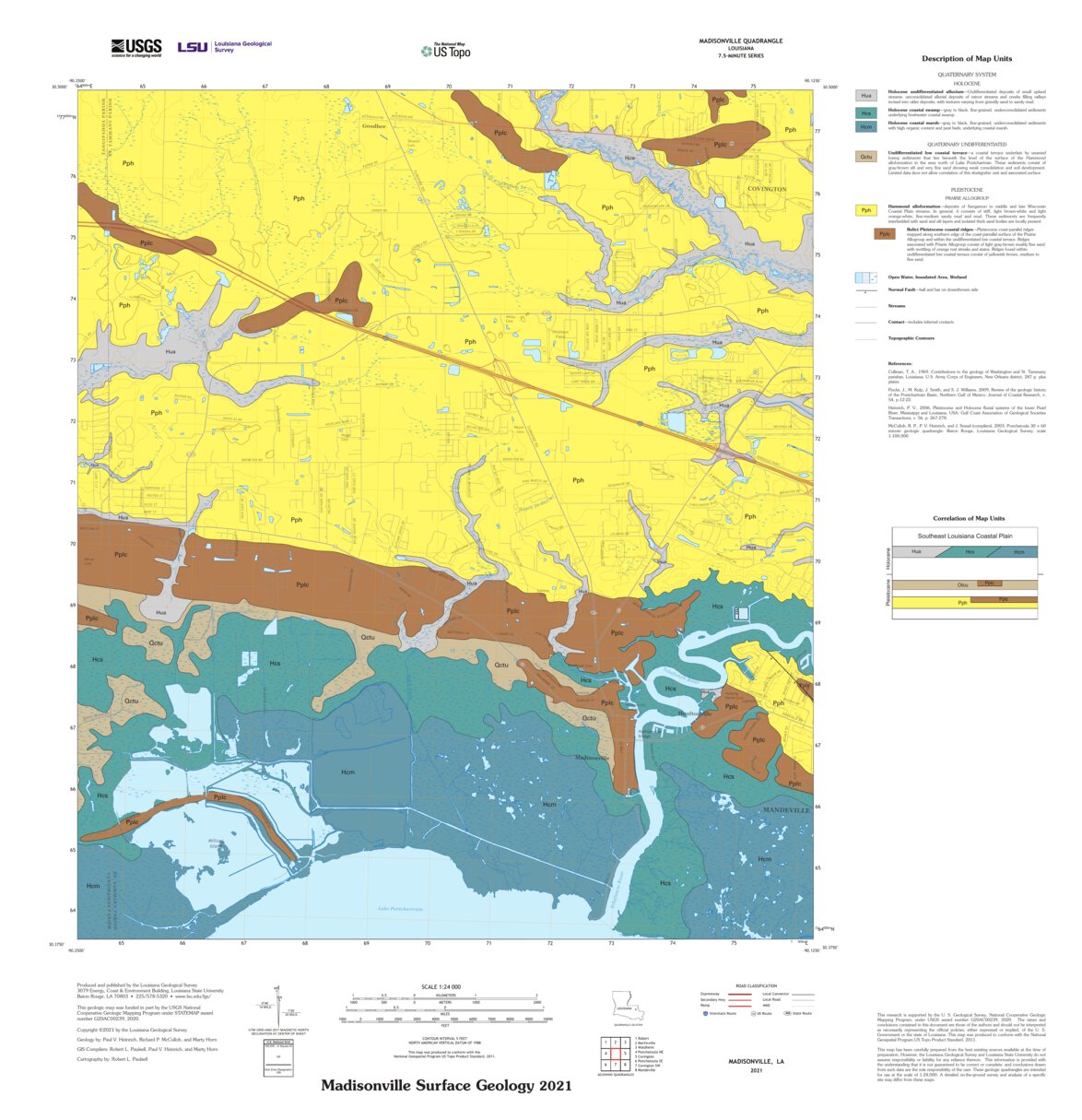 Madisonville Surface Geology 2021 Map by Louisiana Geological Survey