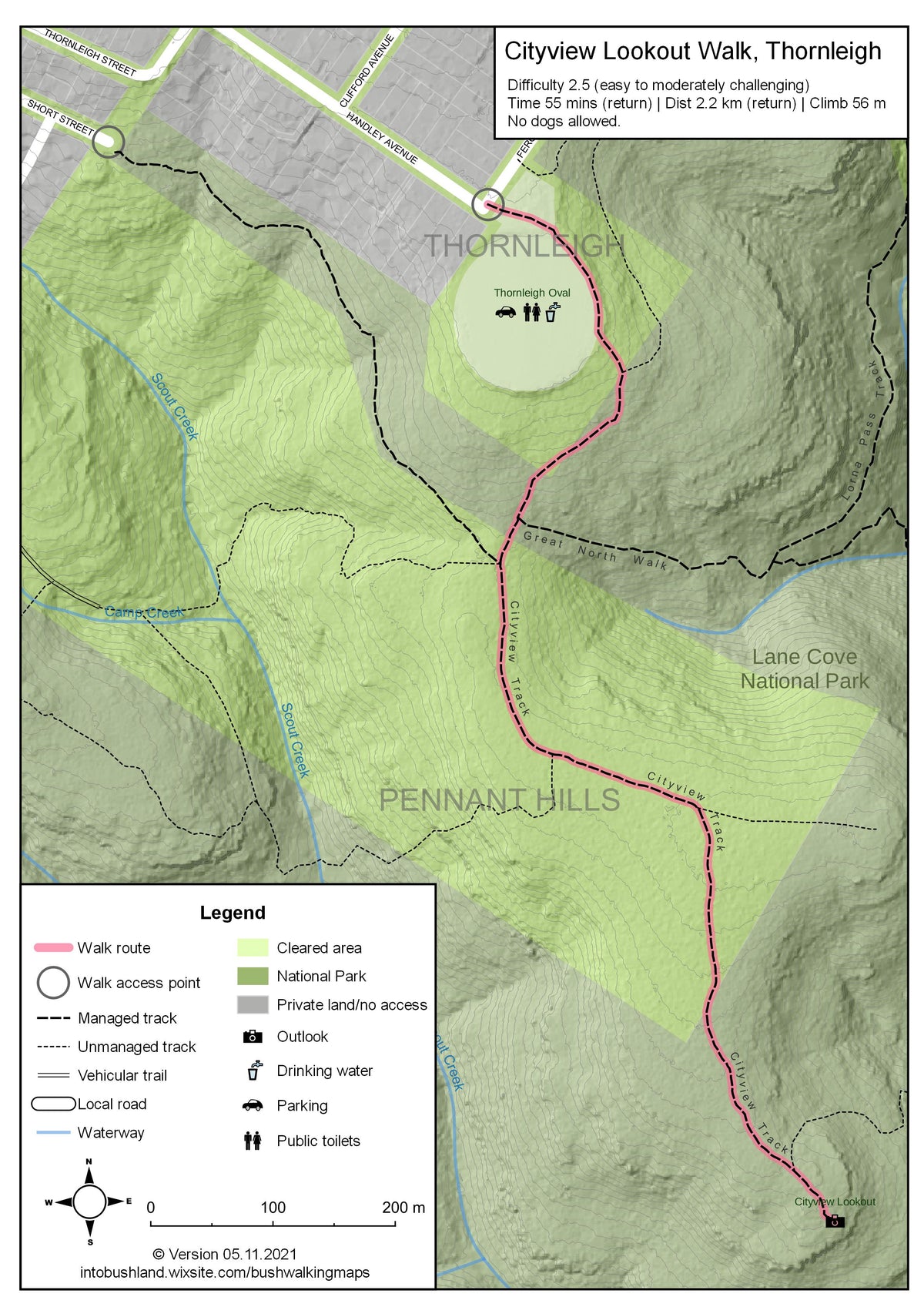 Cityview Lookout Walk, Thornleigh Map by Sydney Bushwalking Maps ...