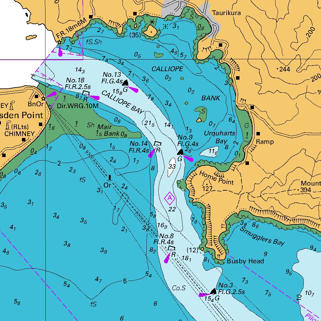 Approaches to Marsden Point map by Land Information New Zealand