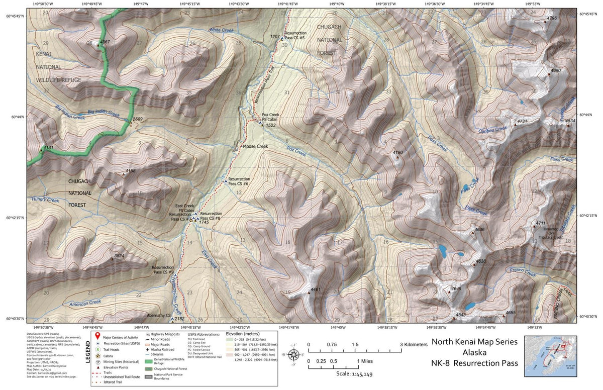 Resurrection Pass, North Kenai Peninsula, Alaska Map by ...