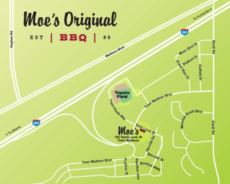 Moe's Original BBQ in Madison, Alabama Map by Cartagram | Avenza Maps