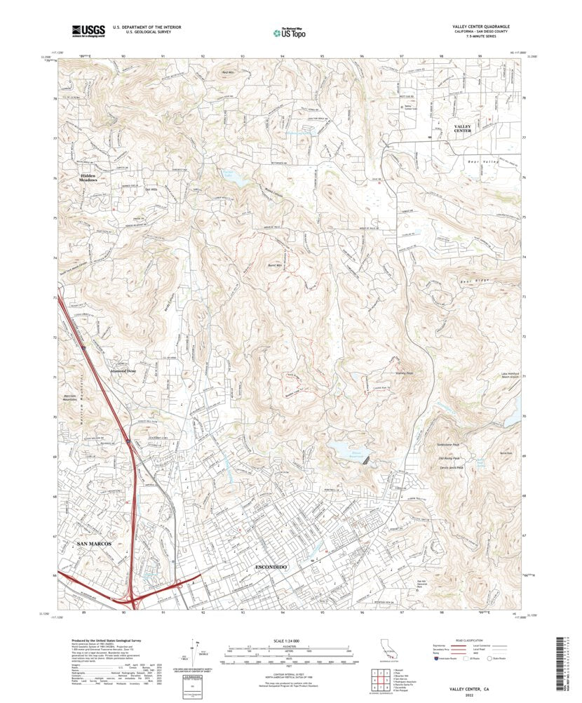 Valley Center, CA (2022, 24000-Scale) Map by United States Geological ...