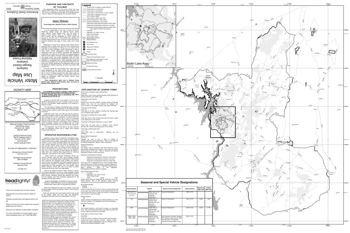 Motor Vehicle Use Map, MVUM, Uwharrie National Forest by US Forest ...
