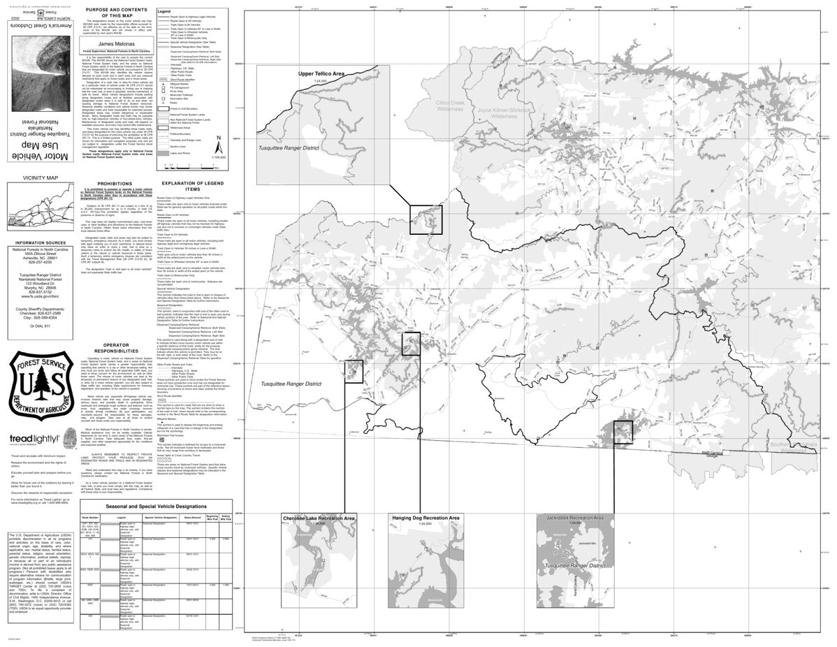 Motor Vehicle Use Map, MVUM, Tusquitee District, Nantahala National