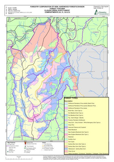 Forest Types Map of Clouds Creek State Forest compartments 30 to 33
