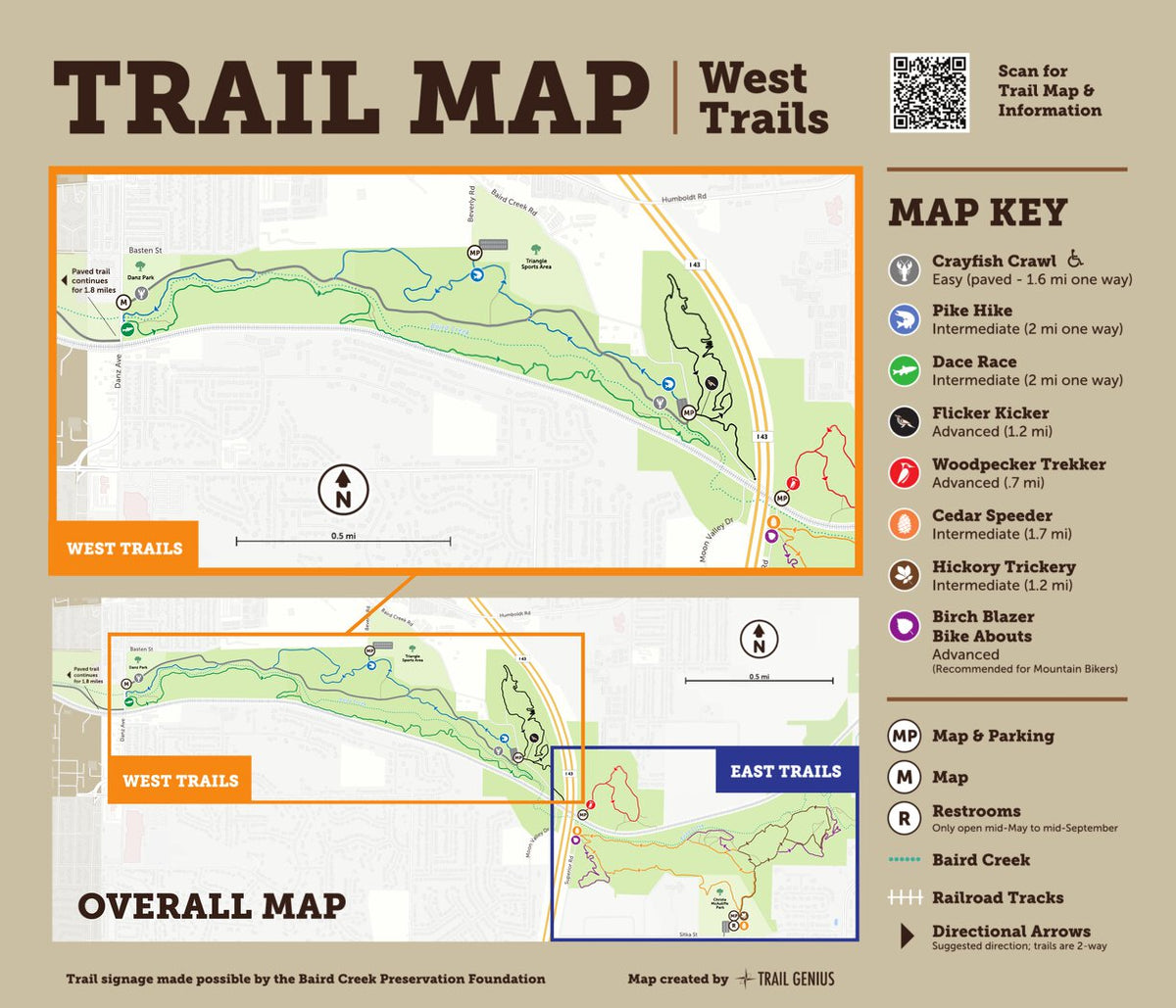 Baird Creek Trail Map - West Trails by Trail Genius | Avenza Maps